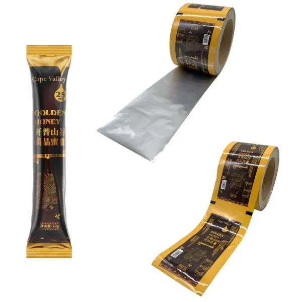 10g12g Custom Printed Laminated Plastic Roll Film Aluminum Foil Food Grade Packaging Roll Film for Honey Packaging - Image 3